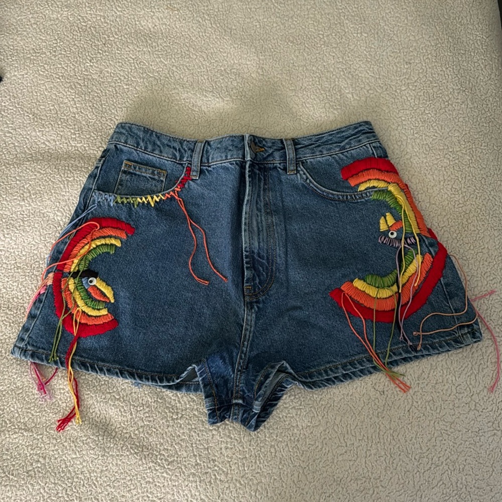 FARM Rio Colorful High Waist Denim Shorts